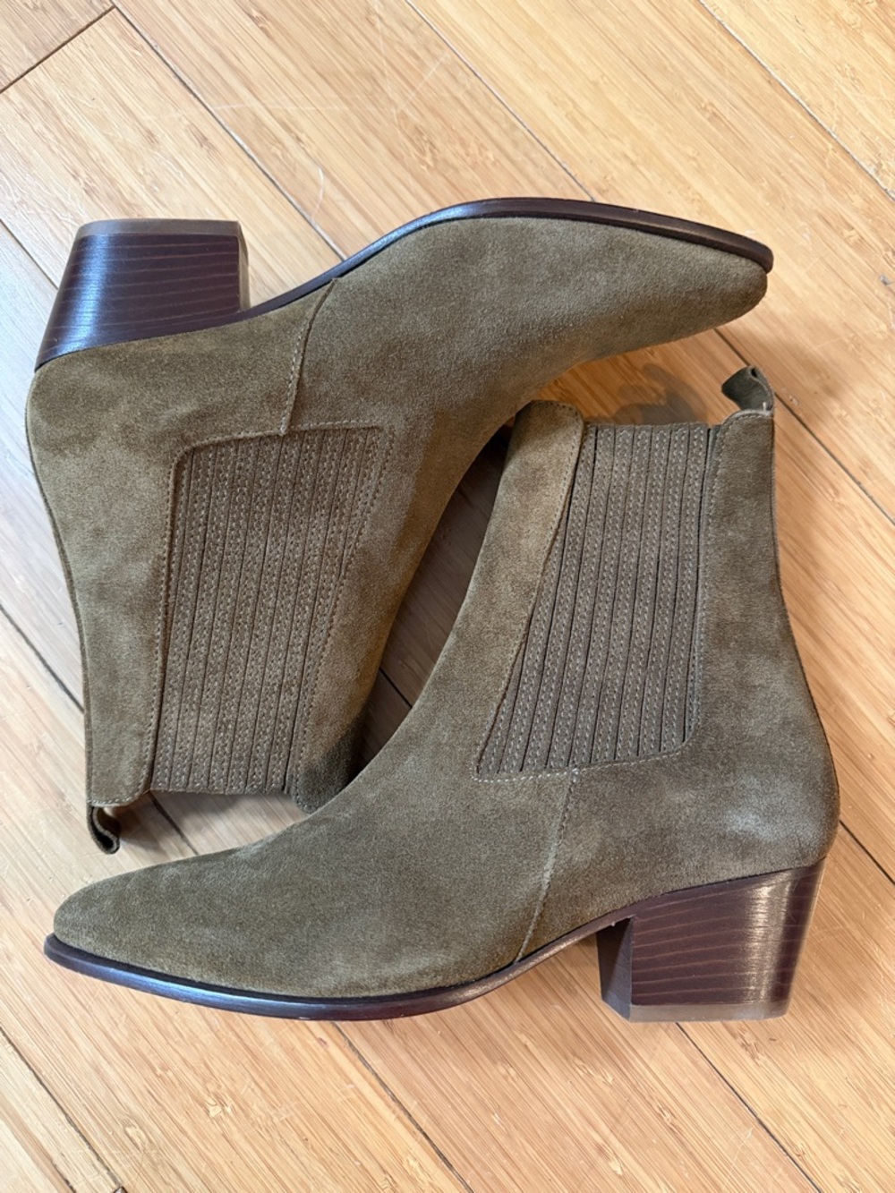 Sandro Olive Green Suede Ankle Boots - Picture 3 of 7